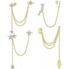 4PCS Ear Cuff Earrings Chain Earrings For Women Leaf Ear Earrings Butterfly Earrings Wrap Clip On Earring Star Crawler Dangling Tassel Chain Earrings For Girls